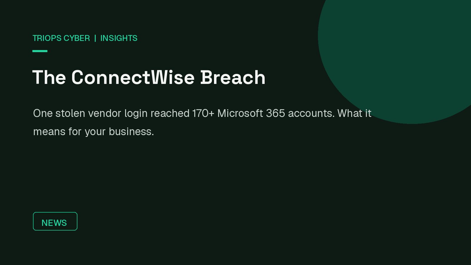 The ConnectWise Breach cover graphic, TriOps Cyber Insights, dark emerald background