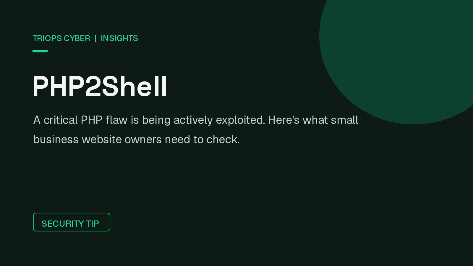 PHP2Shell cover graphic, TriOps Cyber Insights, dark emerald background with the title PHP2Shell